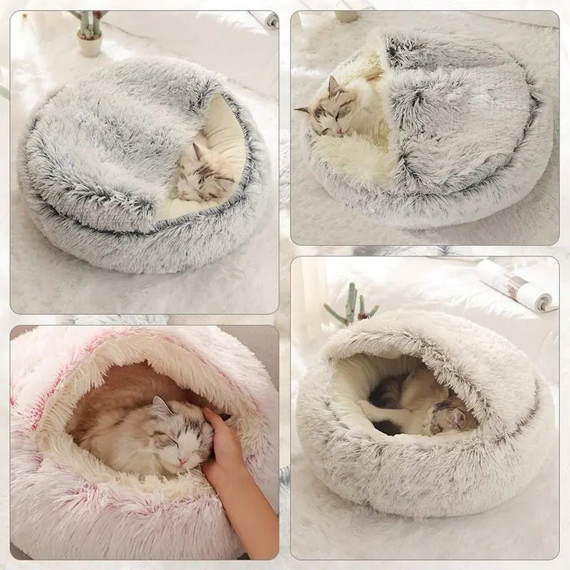 Cat Bed Pet Mattress Warm Soft Plush Pet Bed with Cover Round Cat Dog Sleeping Nest Cave for Small Dogs kitten - Furbury