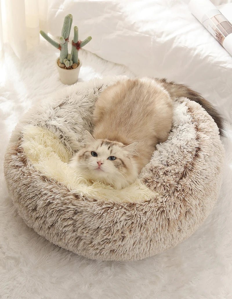 Cat Bed Pet Mattress Warm Soft Plush Pet Bed with Cover Round Cat Dog Sleeping Nest Cave for Small Dogs kitten - Furbury