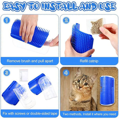 Cat Brush Comb Cat Toy with Catnip Cat Wall Brush Corner Cat Scratcher Massage Self Groomer Comb Pet Brush Corner cat scrubber - Furbury