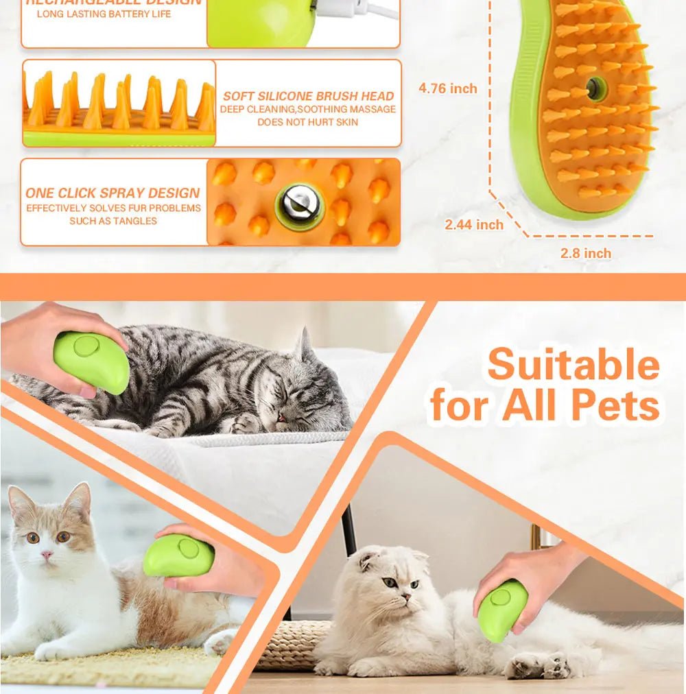 Cat Dog Steamy Brush Steam Brush Electric Sprayer for Massage Pet Grooming tool Shedding 3 in 1 Electric Sprays Massage Combs - Furbury