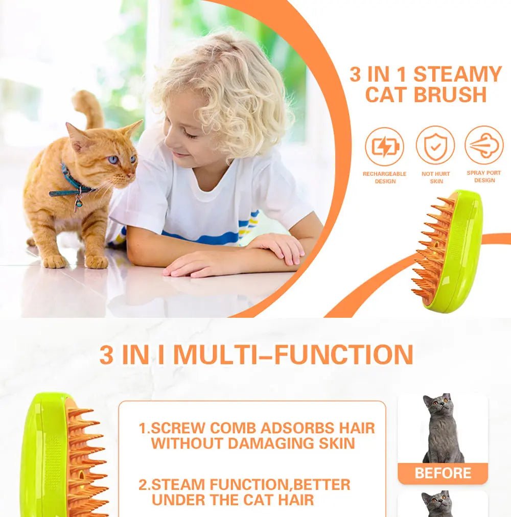 Cat Dog Steamy Brush Steam Brush Electric Sprayer for Massage Pet Grooming tool Shedding 3 in 1 Electric Sprays Massage Combs - Furbury