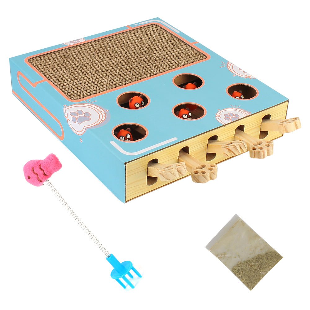 Cat Game Box Maze Interactive Educational Cat Hit Gophers Funny Cat Stick 3 in 1 Cat Toy Chase Hunt Mouse With Scratcher - Furbury