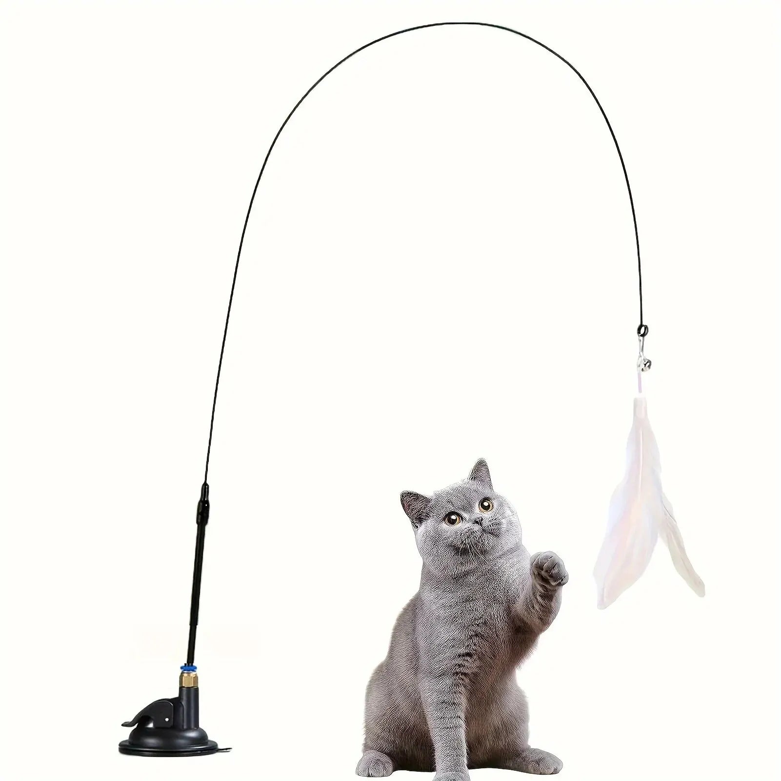 Cat Teaser Toy - Interactive Bell & Feather Wand - Long Suction Cup Pole for Exciting Playtime Adventures - Ultimate Cat Toy - Furbury