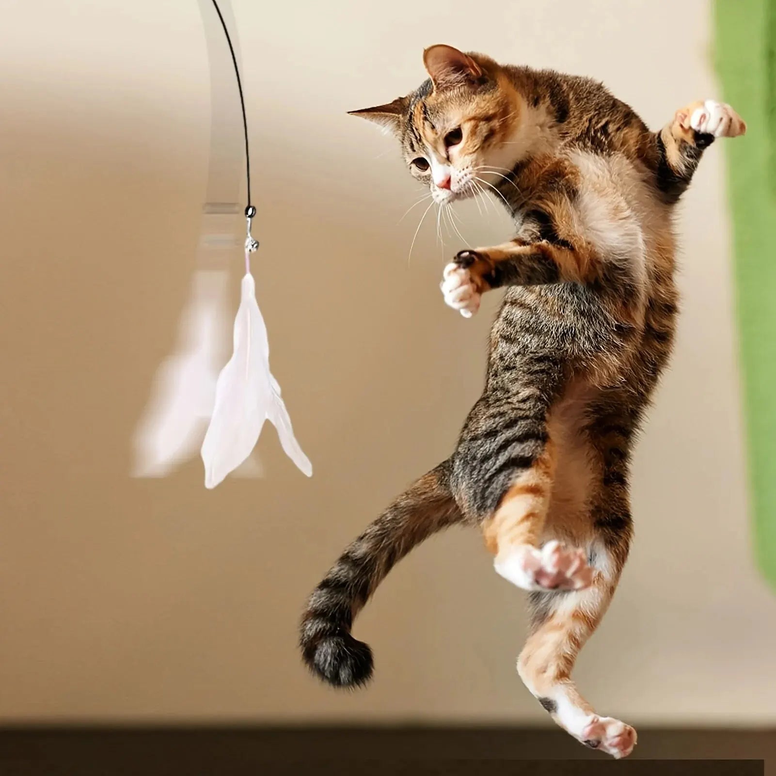 Cat Teaser Toy - Interactive Bell & Feather Wand - Long Suction Cup Pole for Exciting Playtime Adventures - Ultimate Cat Toy - Furbury