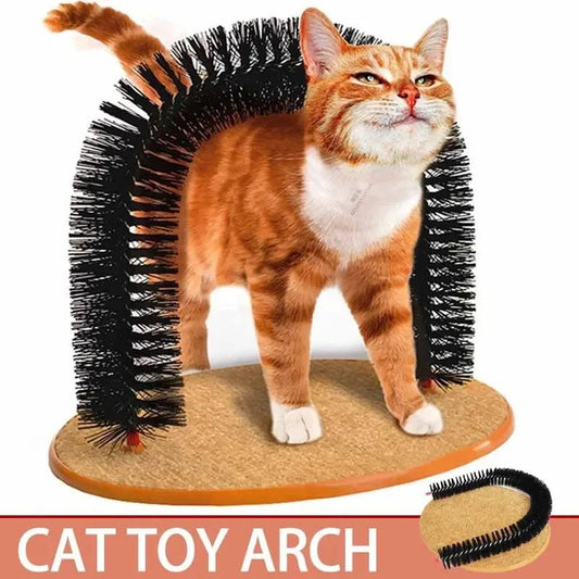 Cat Toy Arch Self Groome Pamper Feline with A Massage Grooming Rubbing Brush with Scratching Pad Toy for Cats Interactive Toys - Furbury