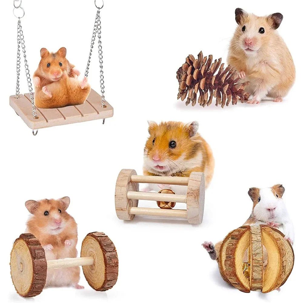 Combination Hamsters Rabbit Rat Toys Hamster Toys Set Pet Rabbit Guinea Pig Parrot Play Molar Wooden Supplies - Furbury