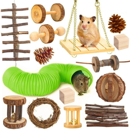 Combination Hamsters Rabbit Rat Toys Hamster Toys Set Pet Rabbit Guinea Pig Parrot Play Molar Wooden Supplies - Furbury