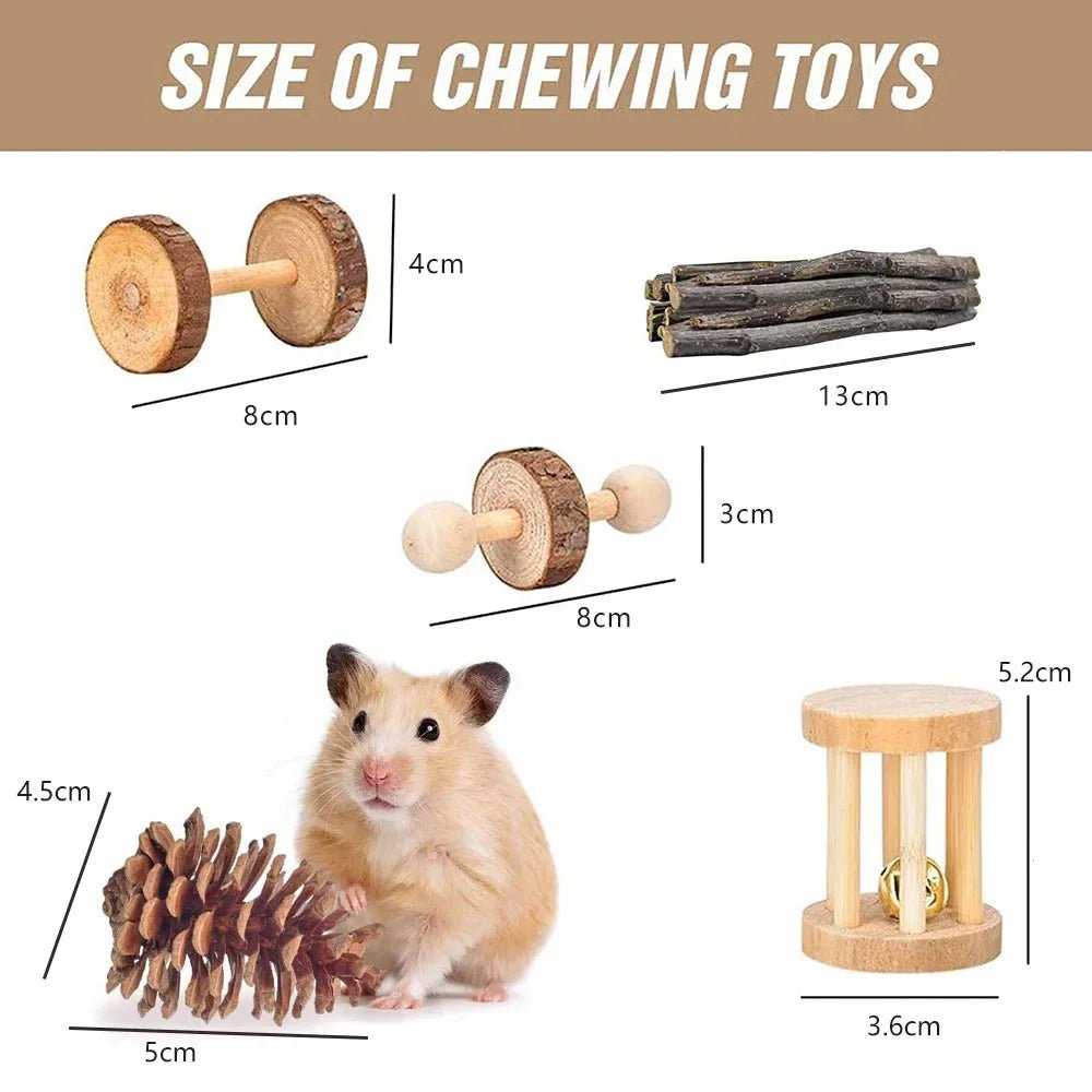 Combination Hamsters Rabbit Rat Toys Hamster Toys Set Pet Rabbit Guinea Pig Parrot Play Molar Wooden Supplies - Furbury