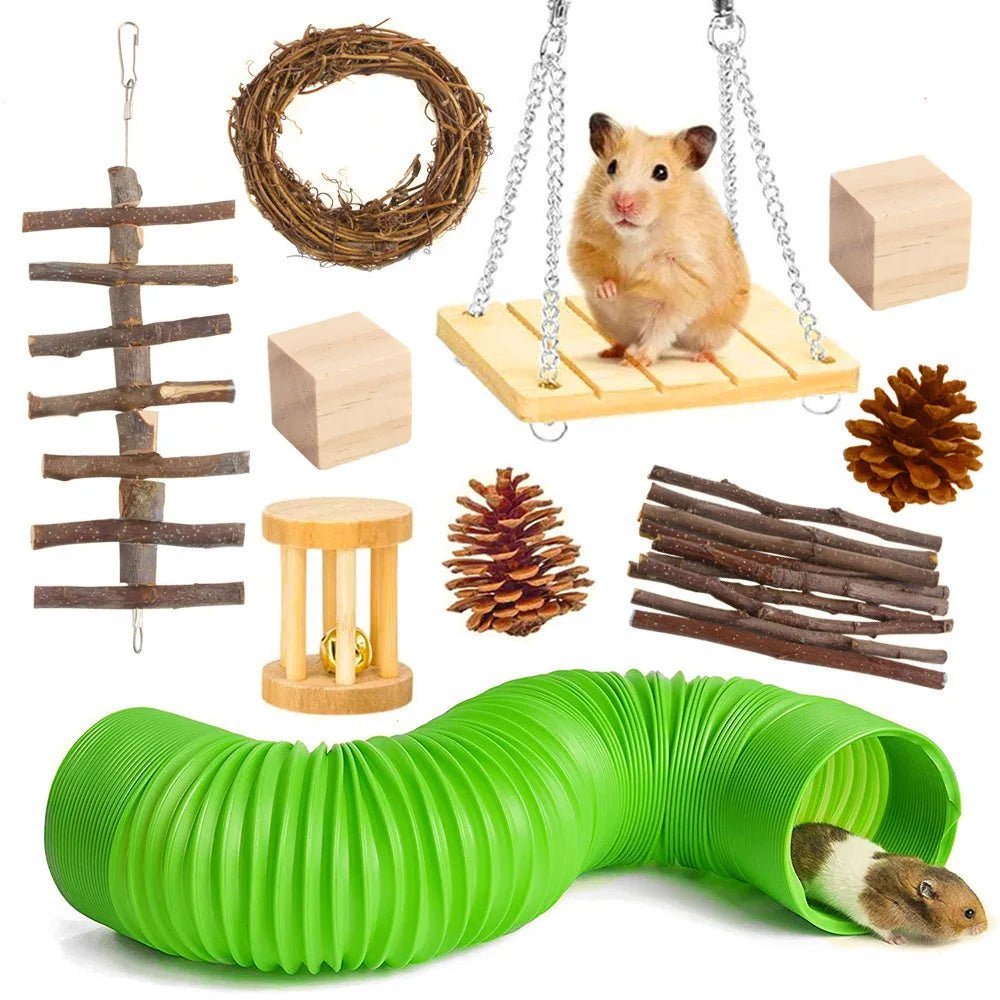 Combination Hamsters Rabbit Rat Toys Hamster Toys Set Pet Rabbit Guinea Pig Parrot Play Molar Wooden Supplies - Furbury