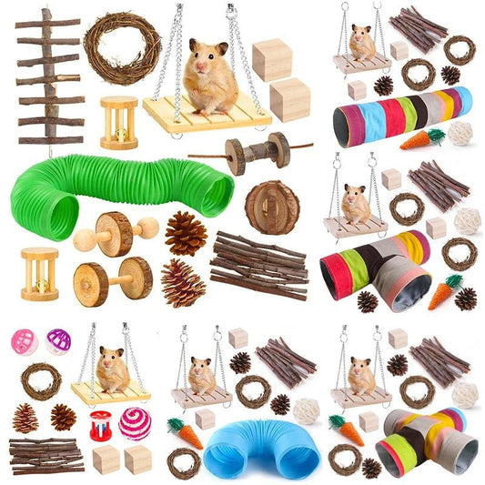 Combination Hamsters Rabbit Rat Toys Hamster Toys Set Pet Rabbit Guinea Pig Parrot Play Molar Wooden Supplies - Furbury