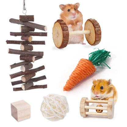 Combination Hamsters Rabbit Rat Toys Hamster Toys Set Pet Rabbit Guinea Pig Parrot Play Molar Wooden Supplies - Furbury