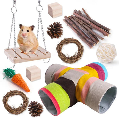 Combination Hamsters Rabbit Rat Toys Hamster Toys Set Pet Rabbit Guinea Pig Parrot Play Molar Wooden Supplies - Furbury