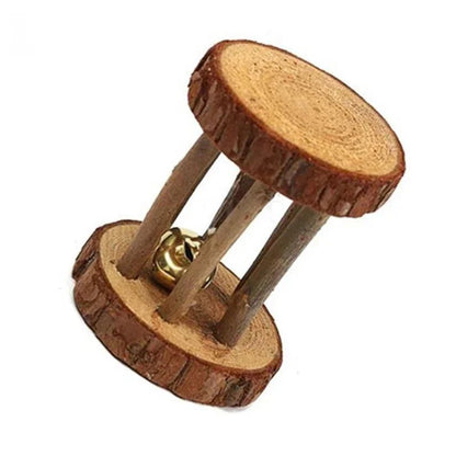 Cute Rabbit Roller Toys Natural Wooden Pine Dumbells Unicycle Bell Chew Toys for Guinea Pigs Rat Small Pet Molars Supplies - Furbury