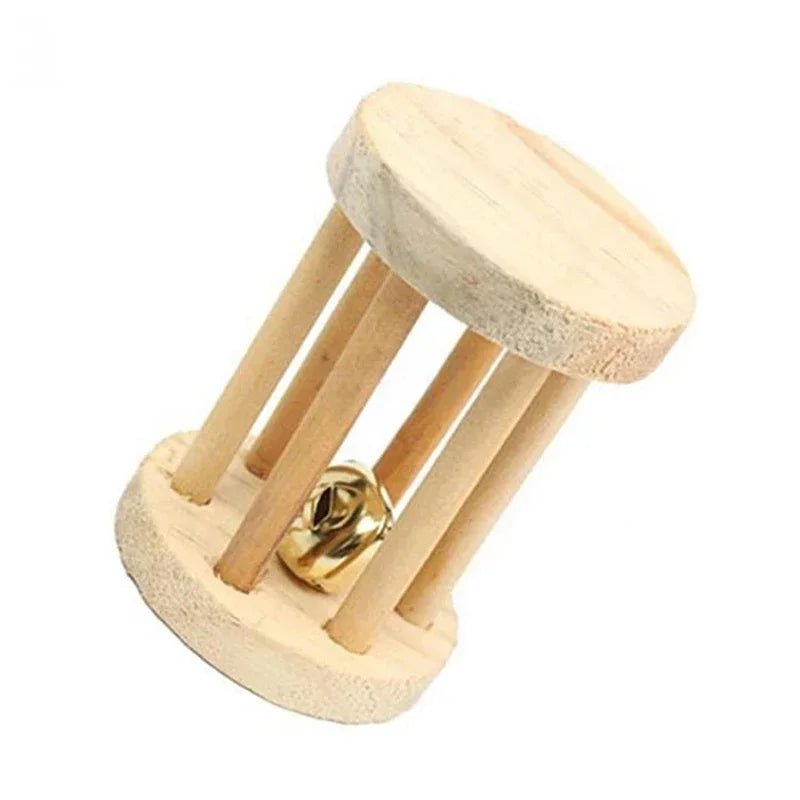 Cute Rabbit Roller Toys Natural Wooden Pine Dumbells Unicycle Bell Chew Toys for Guinea Pigs Rat Small Pet Molars Supplies - Furbury