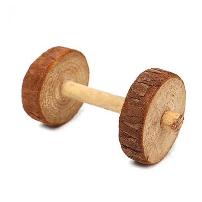 Cute Rabbit Roller Toys Natural Wooden Pine Dumbells Unicycle Bell Chew Toys for Guinea Pigs Rat Small Pet Molars Supplies - Furbury