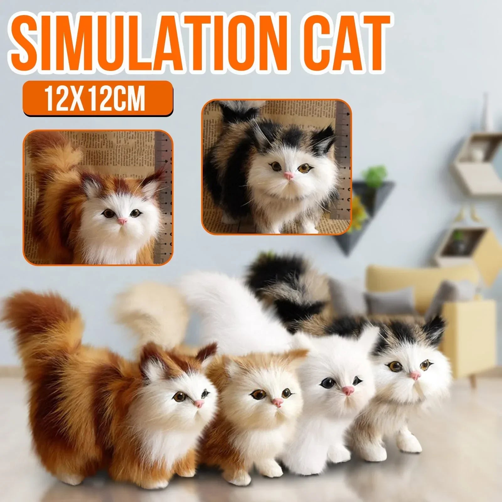 Cute Simulation Cat Plush Toys Soft Stuffed Kitten Model Fake Cat Realist Animals For Kids Girls Birthday Valentine's Day Gift - Furbury