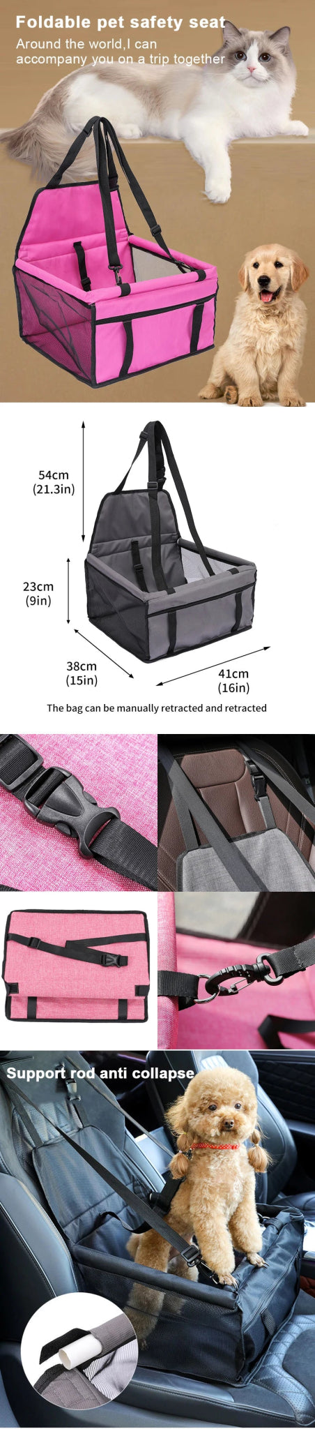 Dog Car Seat Cover Folding Hammock Pet Carriers Bag Basket Carrying for Cats Stable Foldable Travel Pet Dog Car Seat - Furbury