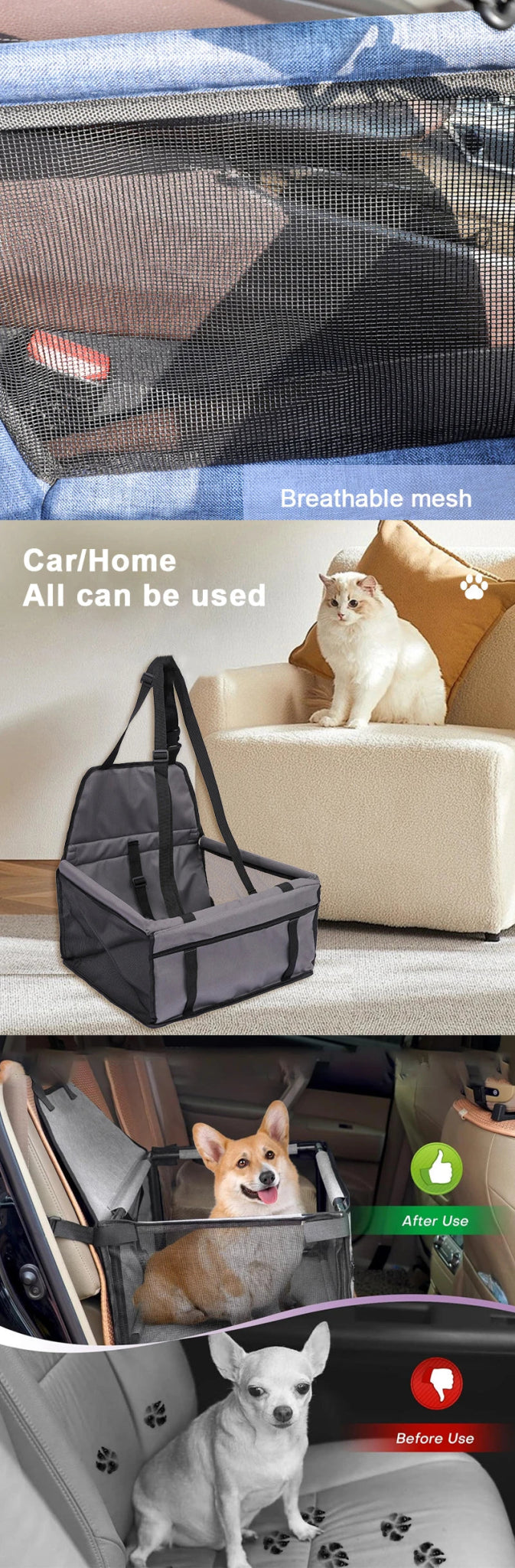 Dog Car Seat Cover Folding Hammock Pet Carriers Bag Basket Carrying for Cats Stable Foldable Travel Pet Dog Car Seat - Furbury