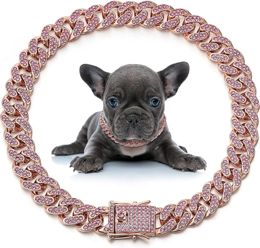 Dog Chain Collar Diamond Cuban Link Necklace Metal Cat Chain Pet Crystal Collar Jewelry Accessories for Dogs Cats - Furbury