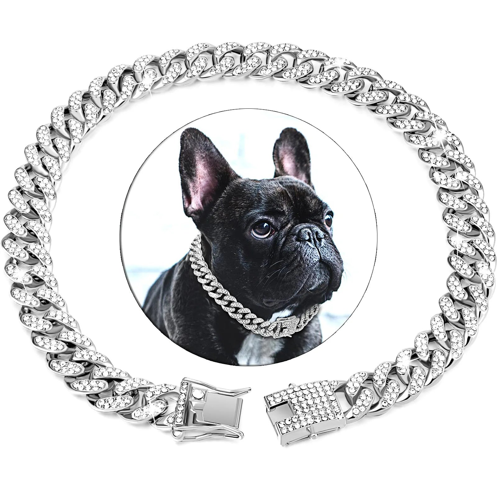 Dog Chain Collar Diamond Cuban Link Necklace Metal Cat Chain Pet Crystal Collar Jewelry Accessories for Dogs Cats - Furbury