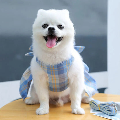 Dog Collar Dress Bow Pet Harness Skirt Vest Clothes Pet Dog Dress Up Harness Clothing with Leash Traction Rope Princess Dress - Furbury