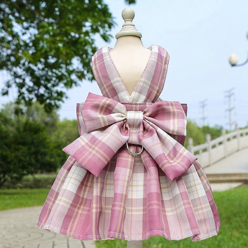 Dog Collar Dress Bow Pet Harness Skirt Vest Clothes Pet Dog Dress Up Harness Clothing with Leash Traction Rope Princess Dress - Furbury