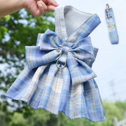 Dog Collar Dress Bow Pet Harness Skirt Vest Clothes Pet Dog Dress Up Harness Clothing with Leash Traction Rope Princess Dress - Furbury