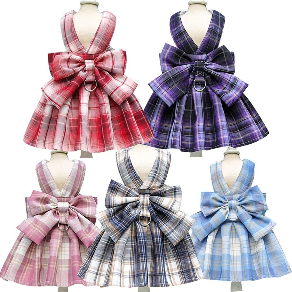 Dog Collar Dress Bow Pet Harness Skirt Vest Clothes Pet Dog Dress Up Harness Clothing with Leash Traction Rope Princess Dress - Furbury