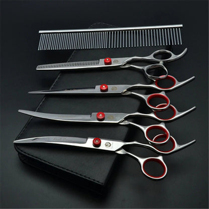 Dog Grooming Scissors 6" Japan Stainless Pet Hairdressing Scissors Cutting Scissors Thinning Shears Curved Scissors Set Z3001 - Furbury