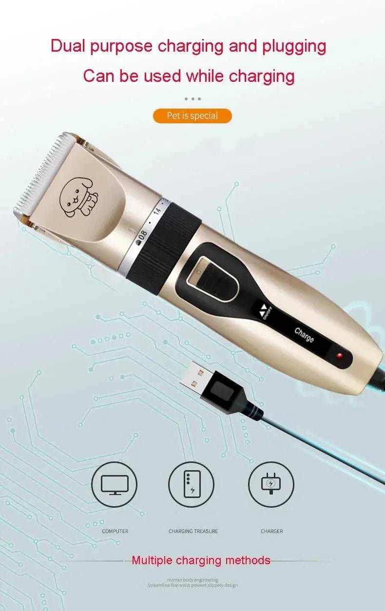 Dog Professional Hair Clipper Electrical Grooming Trimmer for Pets USB Rechargeable Shaver Low Decibel Animals Haircut Machine - Furbury