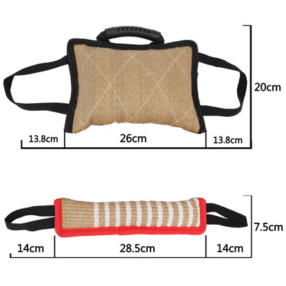 Dog Training Bite Tug Pillow Dog Training Hemp Cloth Chewing Toy Dog Bite Stick With 2 Rope Handles Dog Accessories - Furbury