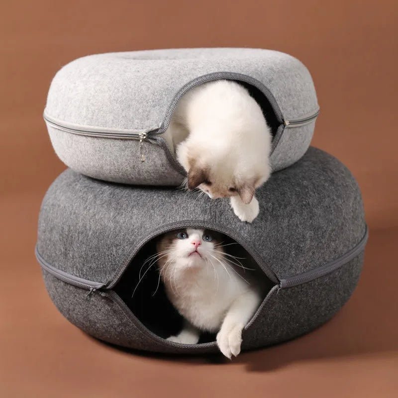 Donut Cat Bed Interactive Tunnel Pet Felt Indoor Toys Cats House Kitten Training Toy Cat Kennel Pets Supplies - Furbury