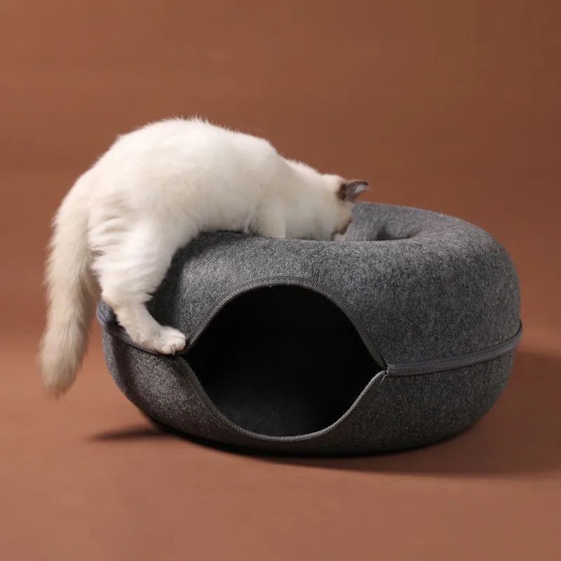 Donut Cat Bed Interactive Tunnel Pet Felt Indoor Toys Cats House Kitten Training Toy Cat Kennel Pets Supplies - Furbury