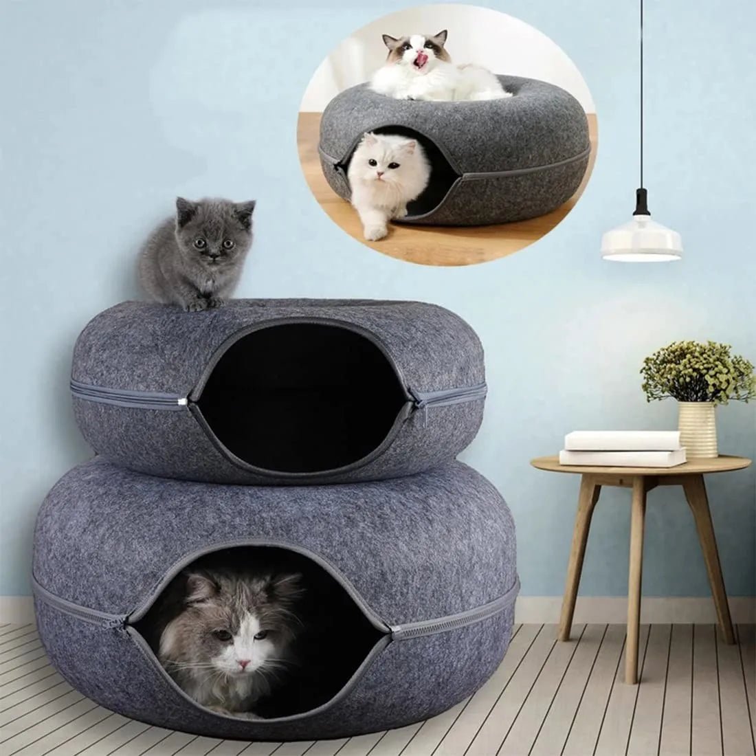 Donut Cat Bed Interactive Tunnel Pet Felt Indoor Toys Cats House Kitten Training Toy Cat Kennel Pets Supplies - Furbury