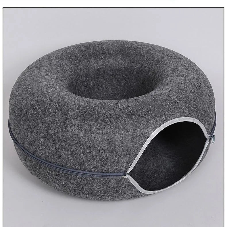 Donut Cat Bed Interactive Tunnel Pet Felt Indoor Toys Cats House Kitten Training Toy Cat Kennel Pets Supplies - Furbury