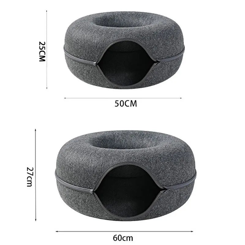 Donut Cat Bed Interactive Tunnel Pet Felt Indoor Toys Cats House Kitten Training Toy Cat Kennel Pets Supplies - Furbury