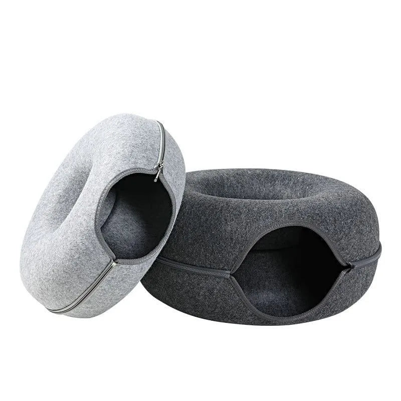 Donut Cat Bed Interactive Tunnel Pet Felt Indoor Toys Cats House Kitten Training Toy Cat Kennel Pets Supplies - Furbury