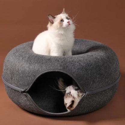 Donut Cat Bed Interactive Tunnel Pet Felt Indoor Toys Cats House Kitten Training Toy Cat Kennel Pets Supplies - Furbury