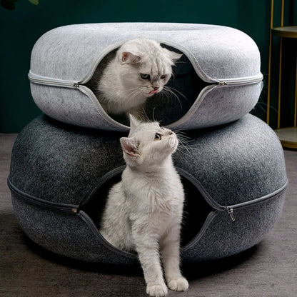 Donut Cat Bed Interactive Tunnel Pet Felt Indoor Toys Cats House Kitten Training Toy Cat Kennel Pets Supplies - Furbury