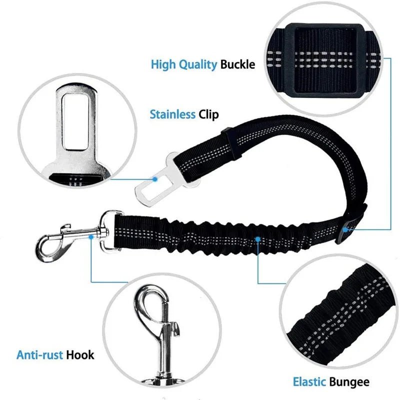 Elastic Nylon Dog Seat Belt For Small Large Dogs Adjustable Reflective Durable Lead Puppy Travel Car Safety Rope - Furbury