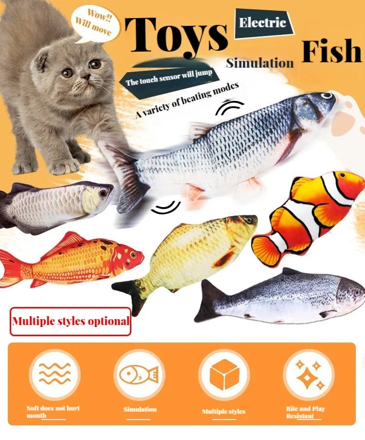 Electric Cat Toy Fish Pet Cat Toys Simulation Fish Swing Kitten Dance Fish Toy Funny Cats Chewing Playing Supplies USB Charging - Furbury