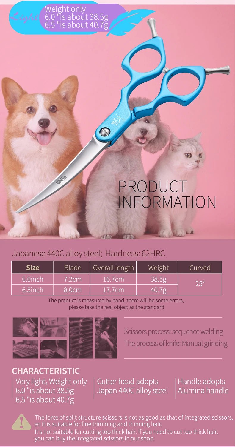 Fenice 6.0/6.5 Inch Professional Dog Grooming Scissors Curved Japan 440C Shear with High Quality Alloy Handle aseo de mascotas - Furbury