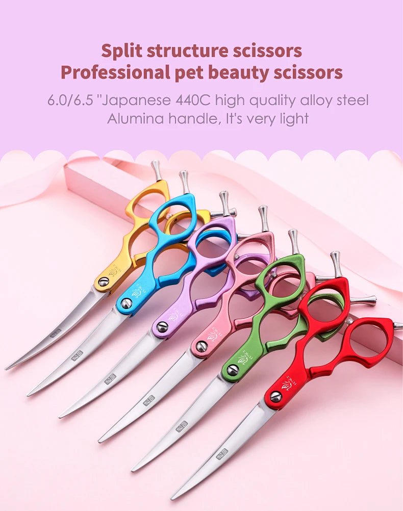 Fenice 6.0/6.5 Inch Professional Dog Grooming Scissors Curved Japan 440C Shear with High Quality Alloy Handle aseo de mascotas - Furbury