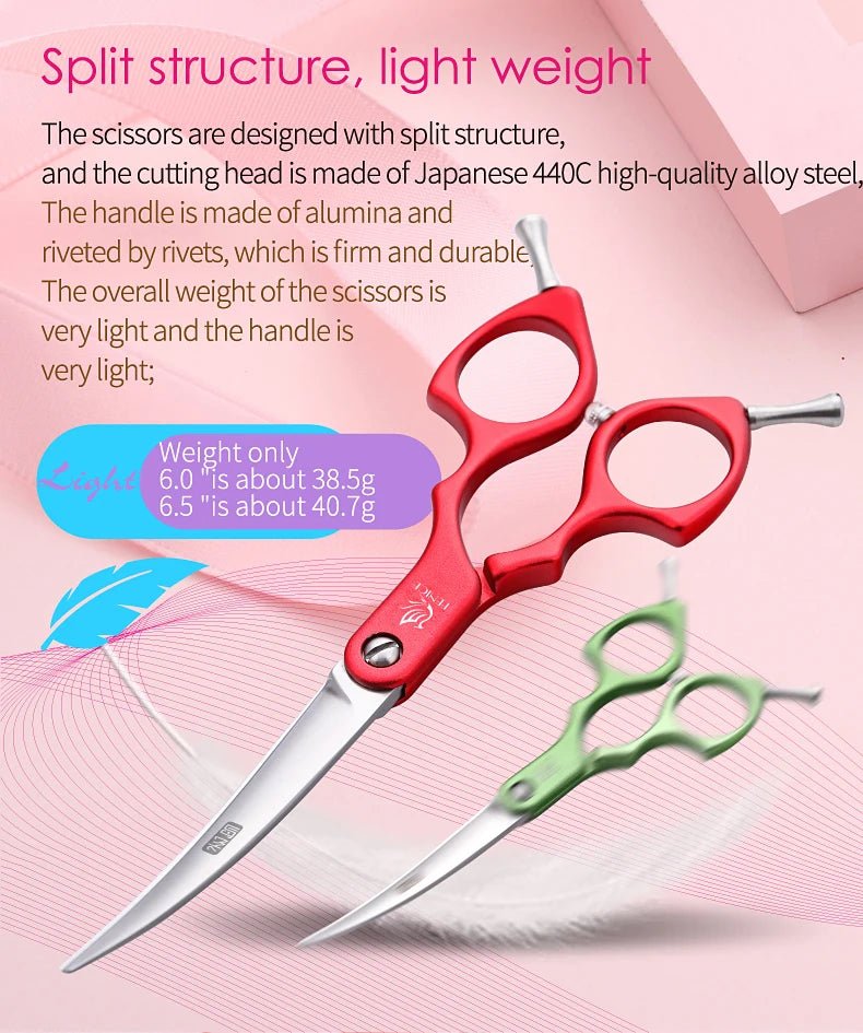 Fenice 6.0/6.5 Inch Professional Dog Grooming Scissors Curved Japan 440C Shear with High Quality Alloy Handle aseo de mascotas - Furbury