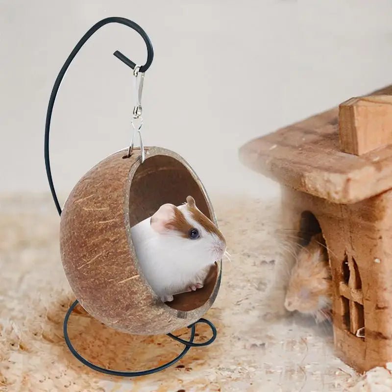 Hamster Coconut Bed Natural Coconut Hamster Hideout Hammock Suspension Coconut Husk Hamster Bed House With Warm Pad Small Animal - Furbury