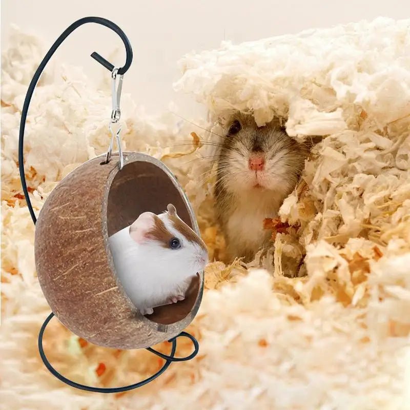 Hamster Coconut Bed Natural Coconut Hamster Hideout Hammock Suspension Coconut Husk Hamster Bed House With Warm Pad Small Animal - Furbury