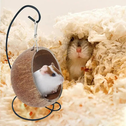 Hamster Coconut Bed Natural Coconut Hamster Hideout Hammock Suspension Coconut Husk Hamster Bed House With Warm Pad Small Animal - Furbury