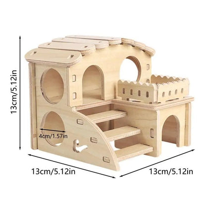 Hamster Nest Hiding House Solid Wood Small House Stair Platform Climbing Ladder Golden Bear Cage Hamster Hideout Wooden Habitat - Furbury