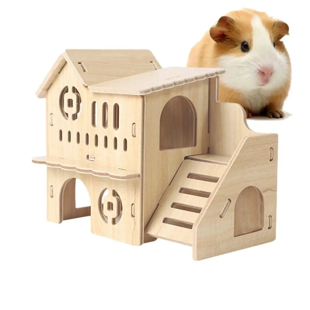 Hamster Nest Hiding House Solid Wood Small House Stair Platform Climbing Ladder Golden Bear Cage Hamster Hideout Wooden Habitat - Furbury