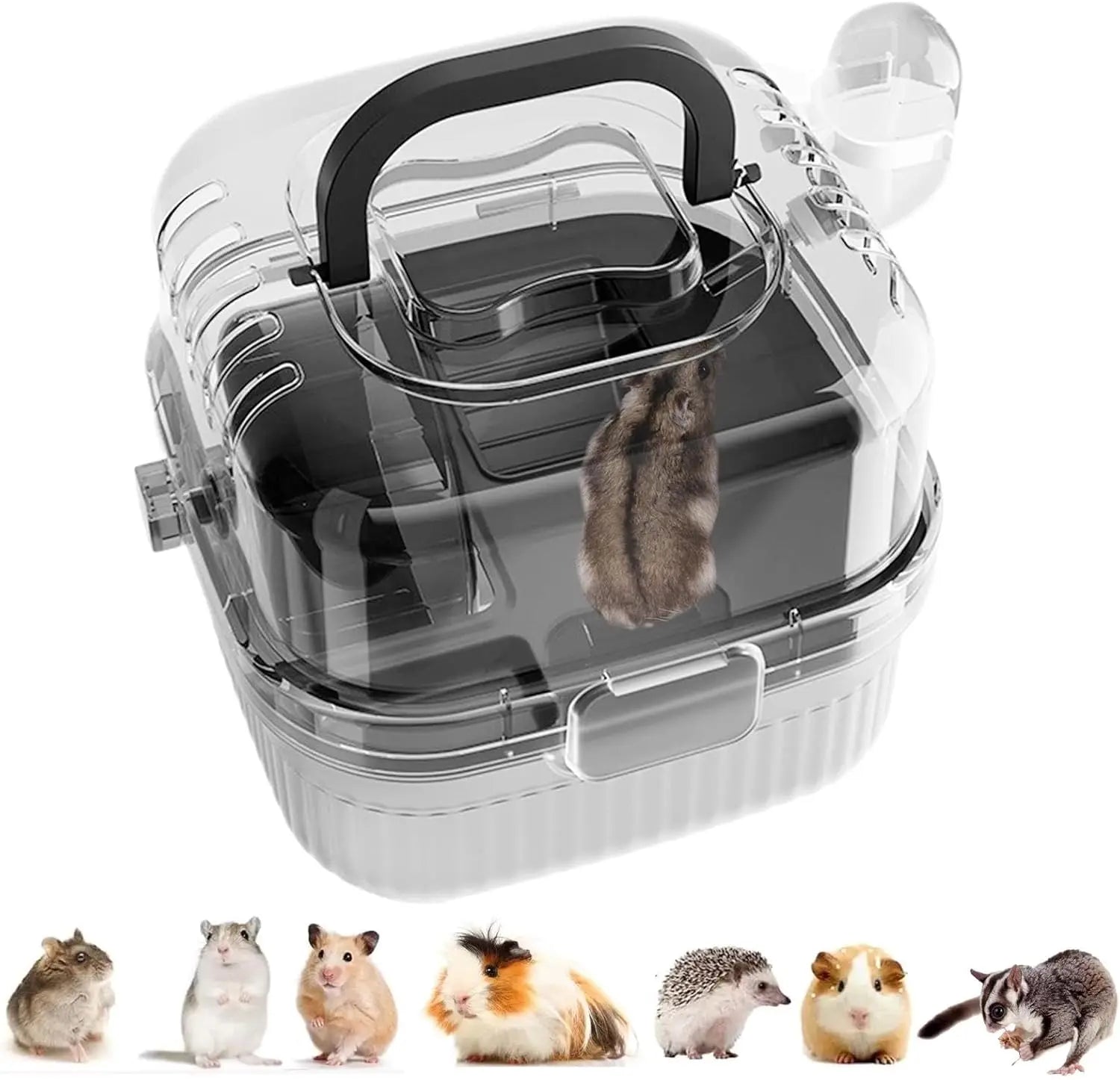 Hamster travel Cage lightweight chinchilla carrier bag with handle,breathable hamster habitat with water bottle,large capacity - Furbury